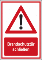 Brandschutz-Kombischild - Gefahrstelle, Brandschutztür schließen, Rot/Schwarz