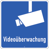Verkehrszeichen VZ 2844 Videoüberwachung (mit Kamerasymbol) - blau/weiß, 600 x 600, 3mm flach, RA 1