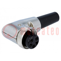 Plug; microphone; female; PIN: 5; for cable; angled 90°; 6mm