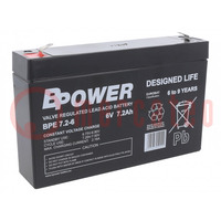 Re-battery: acid-lead; 6V; 7.2Ah; AGM; maintenance-free; 1.2kg; BPE