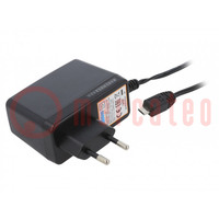 Power supply: switching; mains,plug; 5VDC; 3A; 15W; Plug: EU; 78%