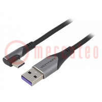 Kabel; USB 2.0; USB A wtyk,USB C wtyk kątowy; 1,5m; czarny; 5A