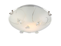 Runde LED Deckenlampe mit gemustertem Glasschirm & Deko Kristallen, Ø25cm