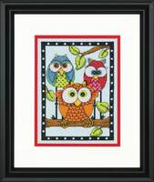 Mini Counted Cross Stitch Kit: Owl Trio