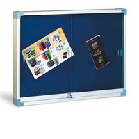 Vitrina para anuncios tapizada en textil azul 80x100 cm