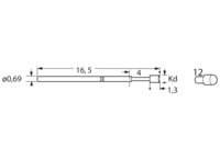 Standard-Prüfstift mit Tastkopf, Rundkopf, Ø 0.69 mm, Hub 2.54 mm, RM 1.27 mm, L