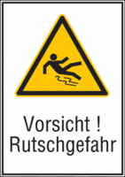 Kombischild - Warnung vor Rutschgefahr, Vorsicht!<br>Rutschgefahr, Gelb/Schwarz