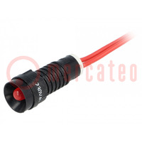 Controlelampje: LED; hol; rood; 230VAC; Ø11mm; IP40; draden 300mm