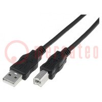 Kábel; USB 2.0; USB A dugó,USB B dugó; nikkelezett; 0,5m; fekete