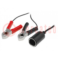 Car lighter socket; battery clamps,leads 500mm; 5A; black