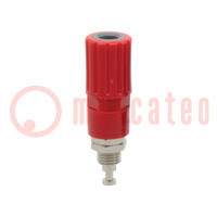 Socket; 4mm banana; 36A; red; nickel plated; on panel,screw; 8mm