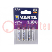 Pile: lithium; 1,5V; AAA,R3; non-rechargeable; Ø10,5x44,5mm; 4pc