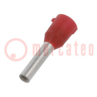 Tip: bootlace ferrule; insulated; copper; 1.5mm2; 8mm; tinned; red