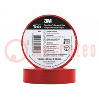 Tape: electro-isolatie; W: 19mm; L: 20m; Thk: 130um; rood; rubber