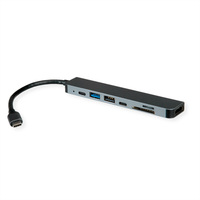 ROLINE Dockingstation USB Typ C, 4K HDMI, USB 2.0 (Typ-A), USB 3.2 Gen 1 (Typ-A+C), PD, SD/MicroSD