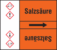 Rohrmarkierungsband mit Gefahrenpiktogramm - Salzsäure, Orange, 10.5 x 12.7 cm