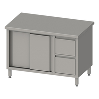 Arbeitsschrank mit Schiebetüren, 1200x600x850 mm, mit 2er Schubladenblock