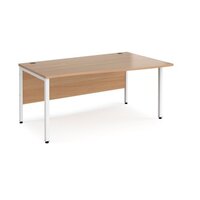 Maestro 25 right hand wave desk 1600mm wide - white bench leg frame and beech to