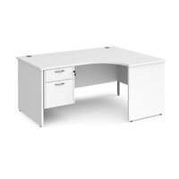 Maestro 25 right hand ergonomic desk 1600mm wide with 2 drawer pedestal - white top with panel end leg