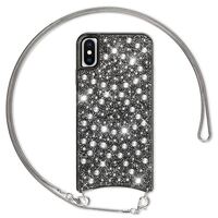 NALIA Glitter Cover with Chain compatible with iPhone X XS Case, Diamond Mobile Back Protector & Necklace, Sparkly Silicone Bumper Slim Shockproof Protective Skin Twinkle TPU Co...