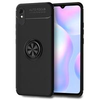 NALIA Ring Cover compatible with Xiaomi Redmi 9A Case, Silicone Bumper with 360-Degree Rotating Finger Holder for Magnetic Car Mount, Protective Kickstand Skin Rugged Mobile Bac...
