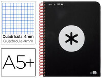 Cuaderno Espiral Liderpapel A5 Antartik Tapa Dura 80H 100 Gr Cuadro 5Mm con Margen Color Negro