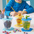 LEONARDO Trinkglas BAMBINI Set aus 3 Gläsern für Kinder, inkl. Untersetzer und Deckel, verschiedene Tiermotive, Junge, Ø 9 cm, 215 ml, 034804