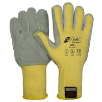 NITRAS TAEKI Schnittschutzhandschuhe, gelb, Lederbesatz mit Schichteln, auf Innenhand, grau, EN 388, EN 407, Größe 8