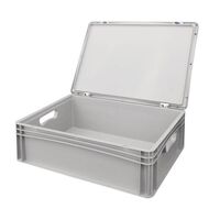 Euro stacking containers with attached lids