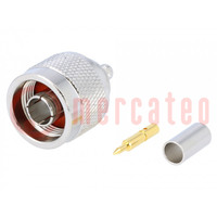 Plug; N; male; straight; 50Ω; crimped; PTFE; gold-plated
