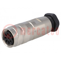 Connector: M16; plug; female; soldering; for cable; PIN: 8; 5A; 60V