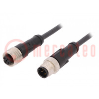 Connection lead; M12; PIN: 4; 2m; plug; 250VAC; 4A; -25÷80°C; PUR