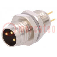 Conector: M8; macho; PIN: 3; sin blindaje; tomacorriente; IP67; 60V