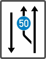 Anwendungsbeispiel: VZ Nr. 546-10 Ausweitungstafel mit Gegenverkehr mit vorgeschriebener Mindestgeschwindigkeit