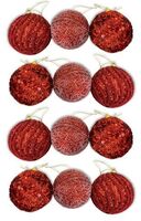 Assorted Christmas Baubles - (12 pieces) - 8cm, Red