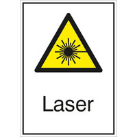 Warn-Kombischild Laser, Alu geprägt, Größe 13,10x18,50 cm DIN EN ISO 7010 W004 + Zusatztext ASR A1.3 W004 + Zusatztext