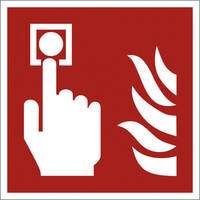 Brandschutzschild PLUS Brandmelder, 15x15cm, Folie tagesfluoresz./nachleucht. DIN EN ISO 7010 F005