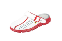 ABEBA Clog weiß/ rot mit Aufdruck ESD - 45 ESD-Berufsschuhe Dynamic