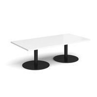 Monza rectangular coffee table with flat round black bases 1600mm x 800mm - whit
