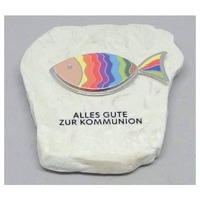 Deko Regenbogenfisch Kommunion, 5cm auf Naturstein 0908A