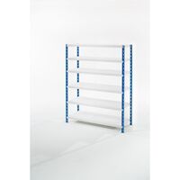 Wide span boltless shelf unit with sheet steel shelves