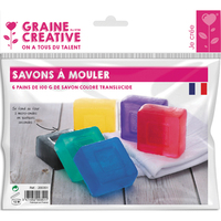 GRAINE CREATIVE Lot de 6 pains de 100gr de savons colorés translucides, fond au M-O - coloris assortis - produit supprimé à épuisement du stock
