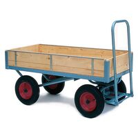 Heavy duty turntable trucks with wooden platforms, L x W - 1600 x 711 and on pneumatic tyres