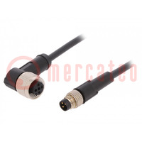 Cable de conexión; M12,M8; PIN: 3; 1m; enchufe; 60VAC; 4A; -25÷80°C