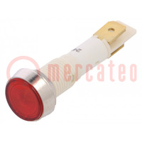 Indicator: LED; flat; red; 24VDC; 24VAC; Ø10mm; plastic; Body: silver