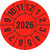 Prüfplakette, Jahresplakette mit 4-stelliger Jahreszahl, 1000 Stk/Rolle, 3,0 cm Version: 2026 - Prüfjahr: 26 leuchtrot/schwarz