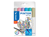 Pilot Pintor Metal markeerstift 6 stuk(s) Fijne punt Blauw, Goud, Groen, Roze, Zilver, Violet