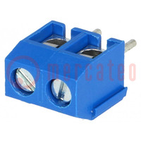 PCB terminal block; angled 90°; 5mm; ways: 2; on PCBs; 1.5mm2; blue
