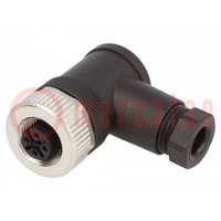 Connector: M12; stekker; PIN: 4; vrouwelijk; voor draad; IP67; 6mm