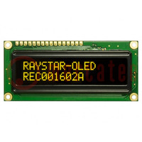 Display: OLED; alfanumeriek; 16x2; Afm: 80x36x10mm; geel; PIN: 16